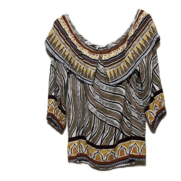 CHICO’S, On/Off Shoulder, 100% Rayon, Elastic End Sleeves Top, Multi Colors, 2 - Picture 2 of 7